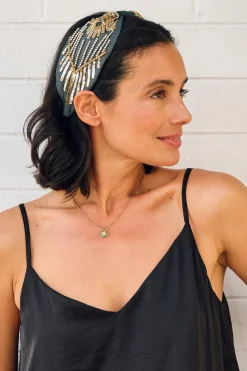 Outlet Carolina Abella Embellished Headband Olive