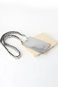 Flash Sale Carolina Adelina Mobile Phone Holder Silver Metallic Leather
