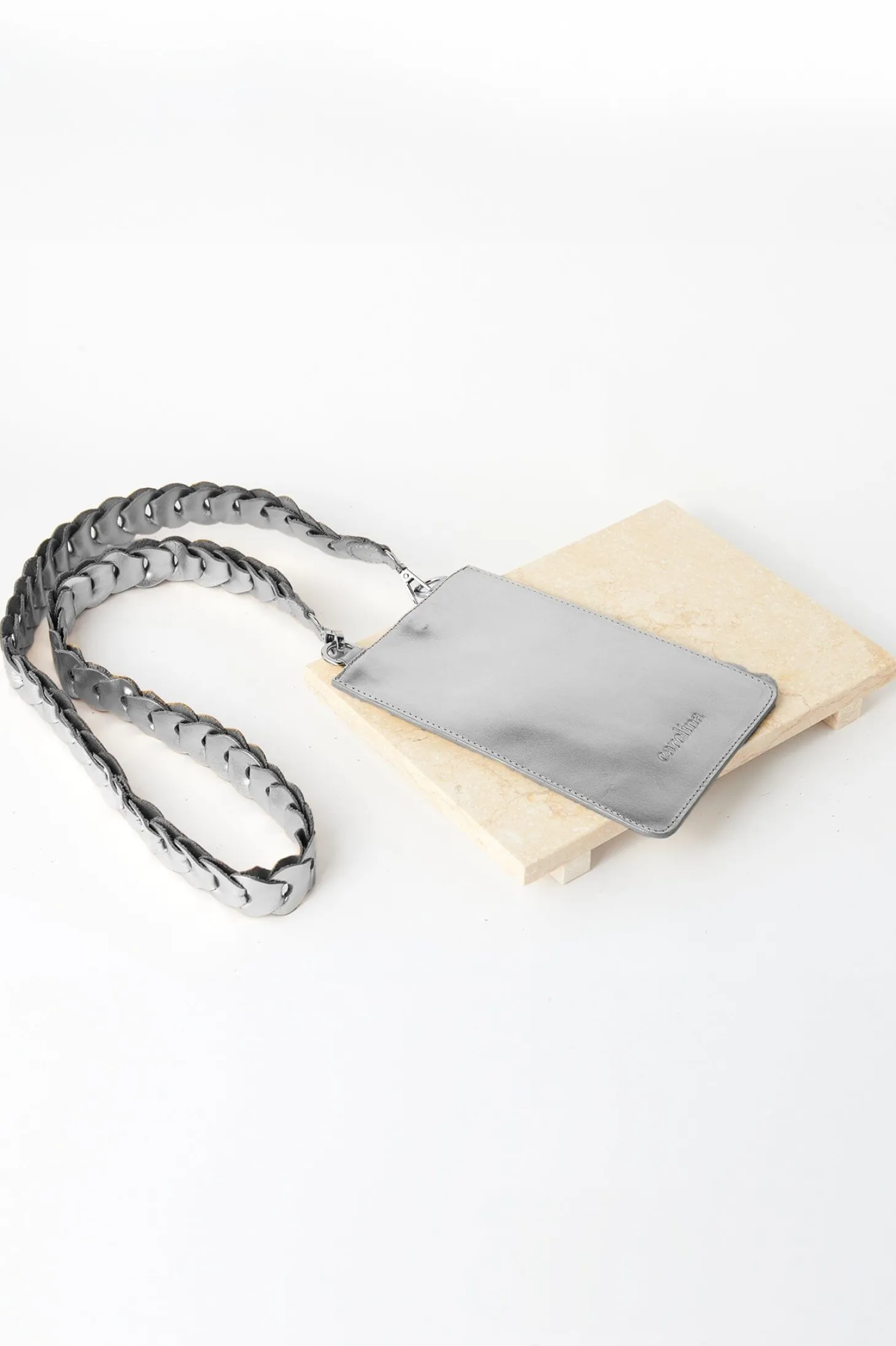 Flash Sale Carolina Adelina Mobile Phone Holder Silver Metallic Leather