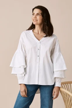 Outlet Carolina Alexis Long Sleeve Top White