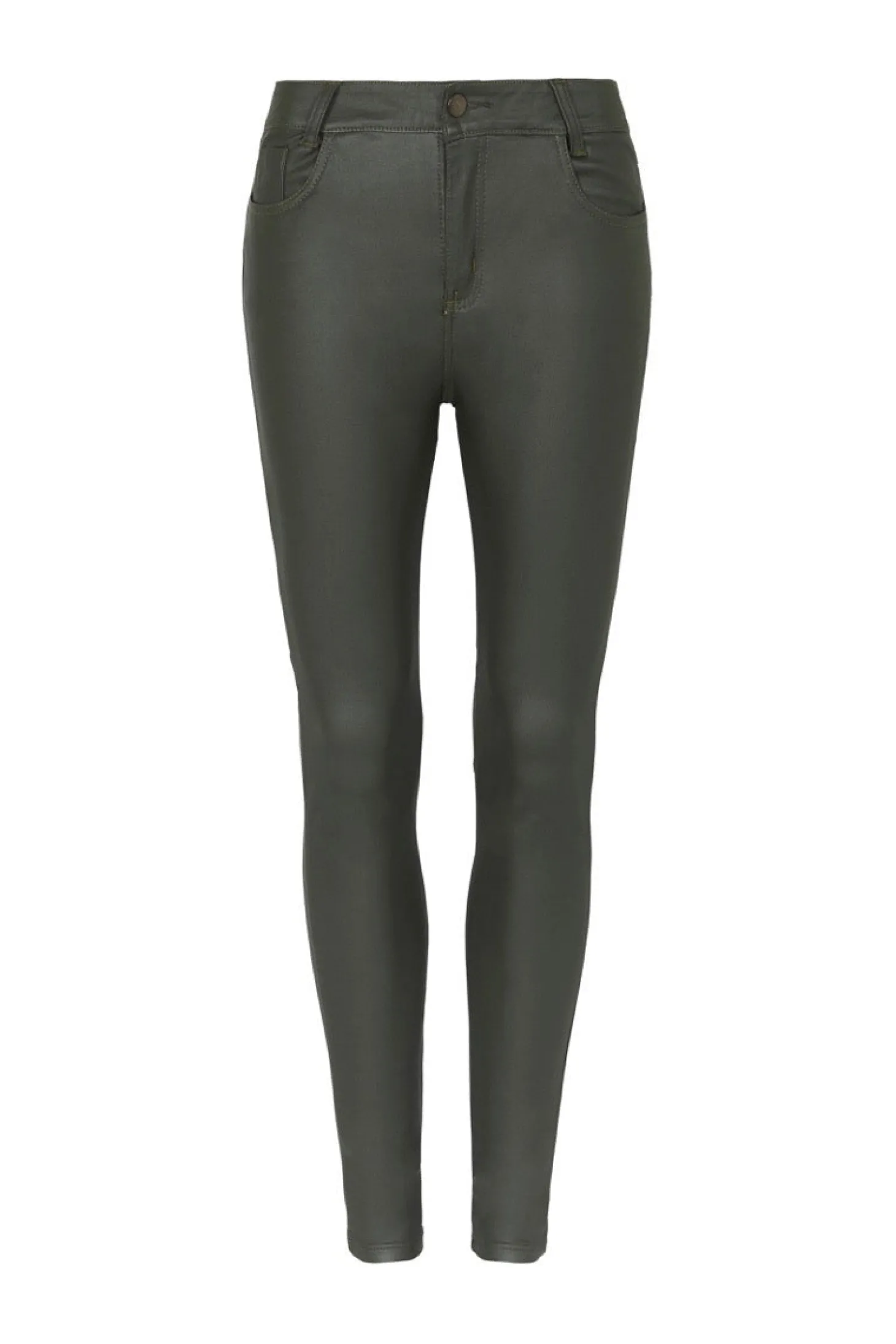 Cheap Carolina Amber Coated Skinny Jeans Olive