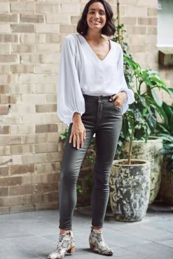 Cheap Carolina Amber Coated Skinny Jeans Olive