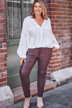 Outlet Carolina Amber Coated Skinny Jeans Burgundy