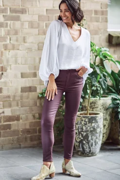 Outlet Carolina Amber Coated Skinny Jeans Burgundy