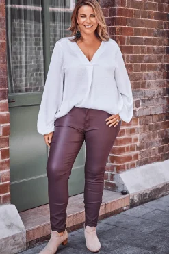 Outlet Carolina Amber Coated Skinny Jeans Burgundy