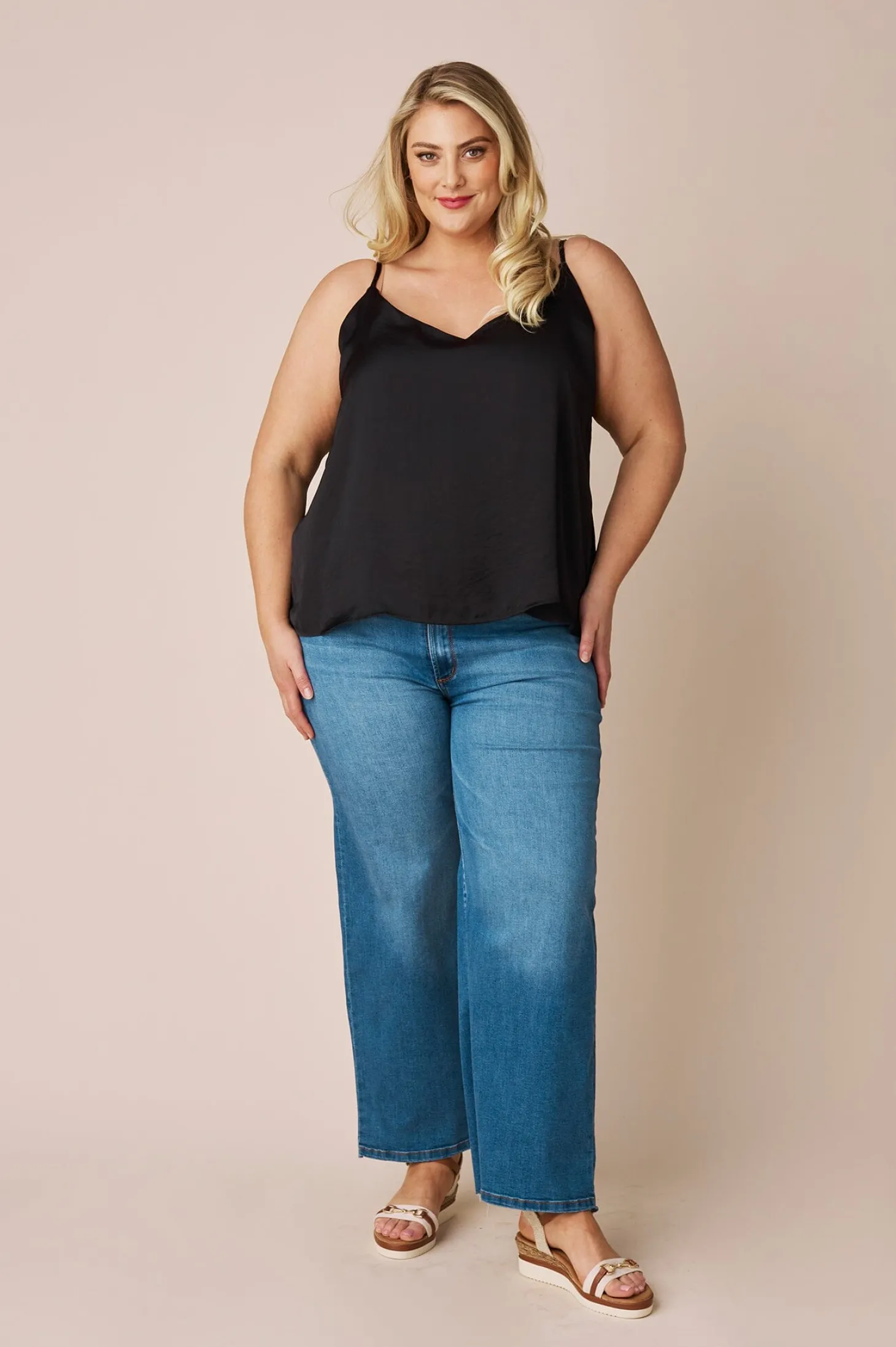 Discount Carolina Ana Camisole Top Black with V Neck