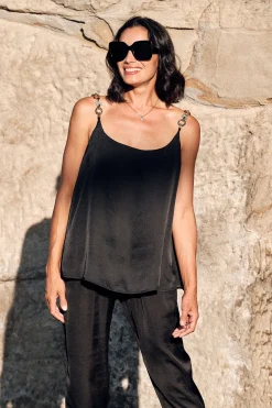 Discount Carolina Ana Camisole Top Black with Chain Straps
