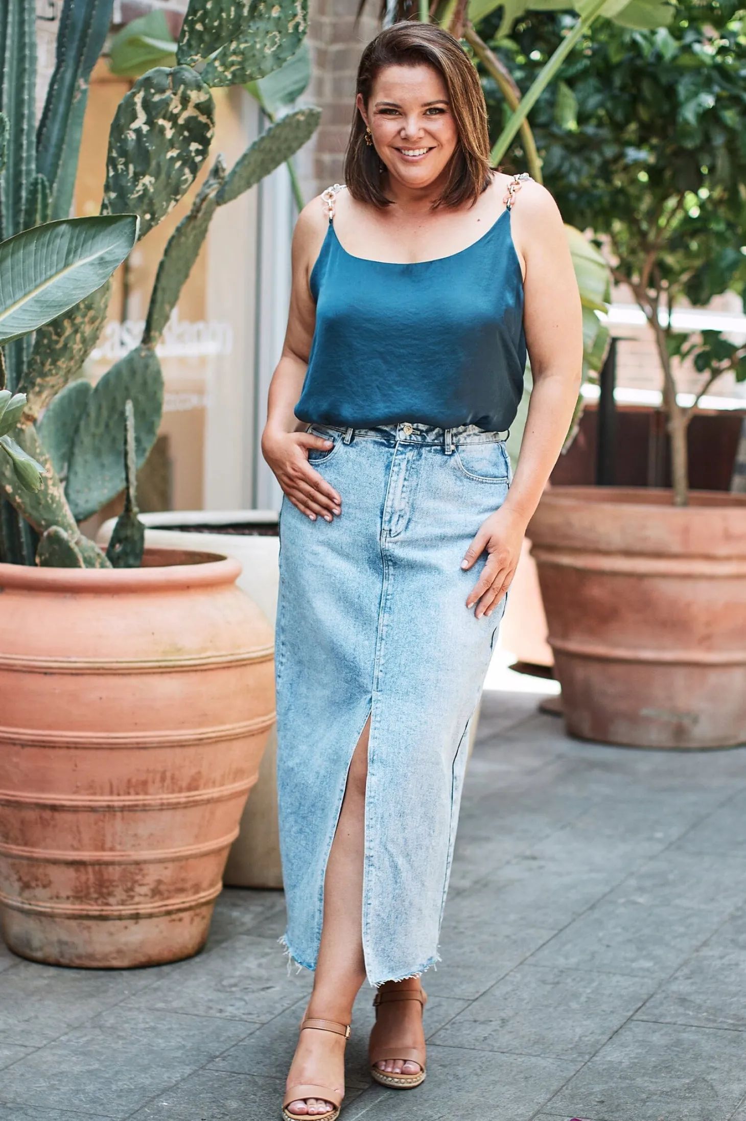 Outlet Carolina Ana Camisole Top Navy with Chain Straps