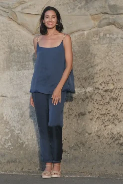 Outlet Carolina Ana Camisole Top Navy with Chain Straps