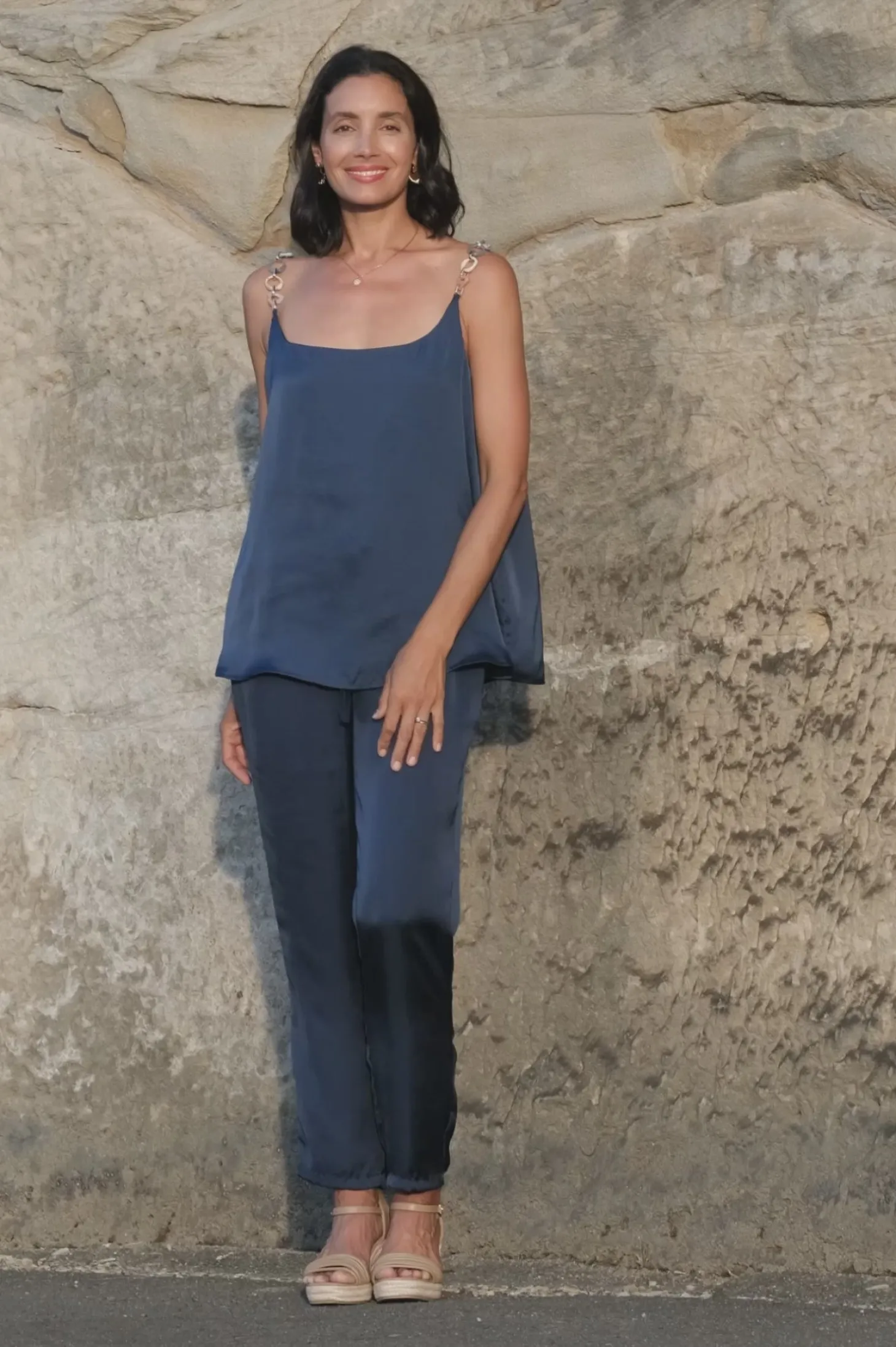Outlet Carolina Ana Camisole Top Navy with Chain Straps