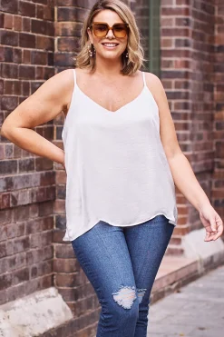 New Carolina Ana Camisole Top White Dove with V Neck