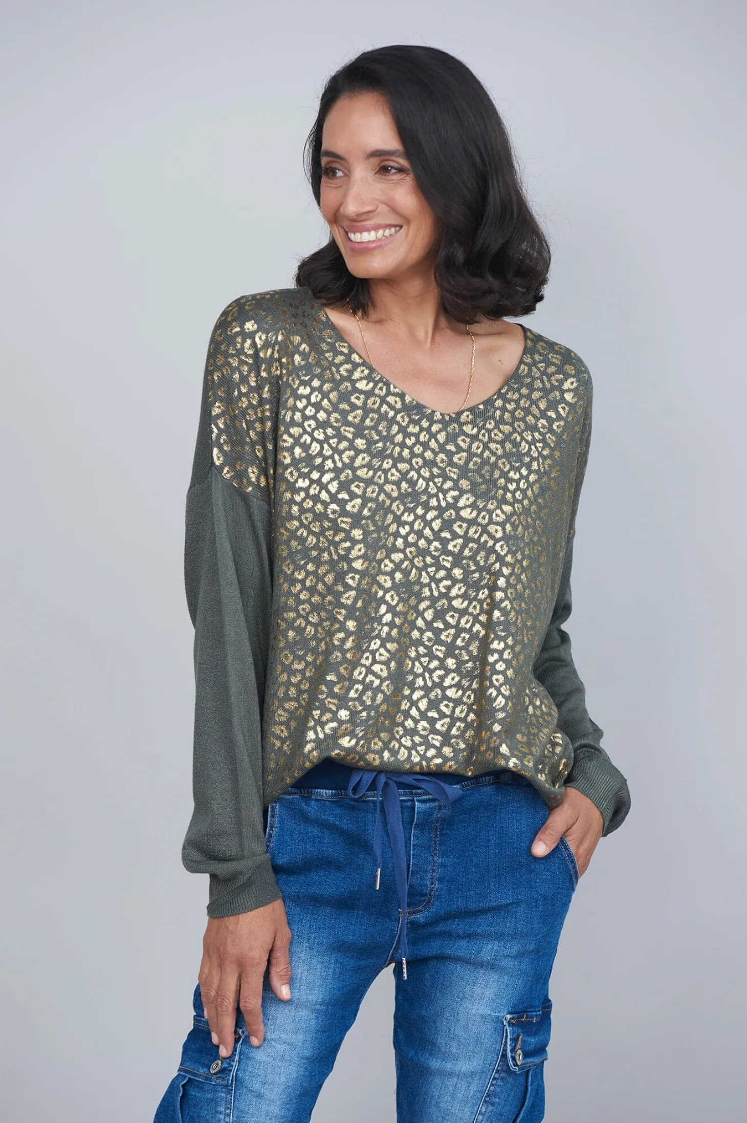 Sale Carolina Araya Animal Print Jumper Olive