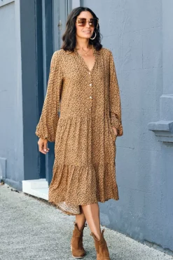 Shop Carolina Audrina Floral Print Dress Burnt Orange