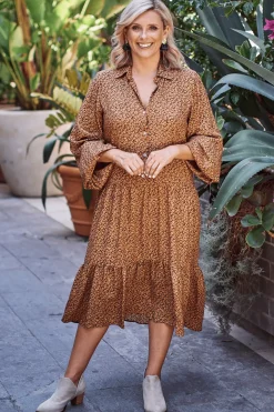 Shop Carolina Audrina Floral Print Dress Burnt Orange