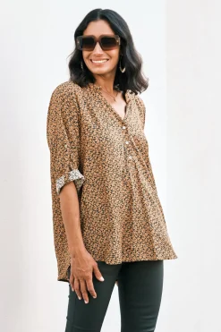 Discount Carolina Audrina Mid Sleeve Top Floral Burnt Orange