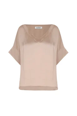 Sale Carolina Bianca Short Sleeve Top Almond with V Neck