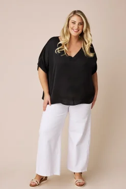 Shop Carolina Bianca Short Sleeve Top Black with V Neck