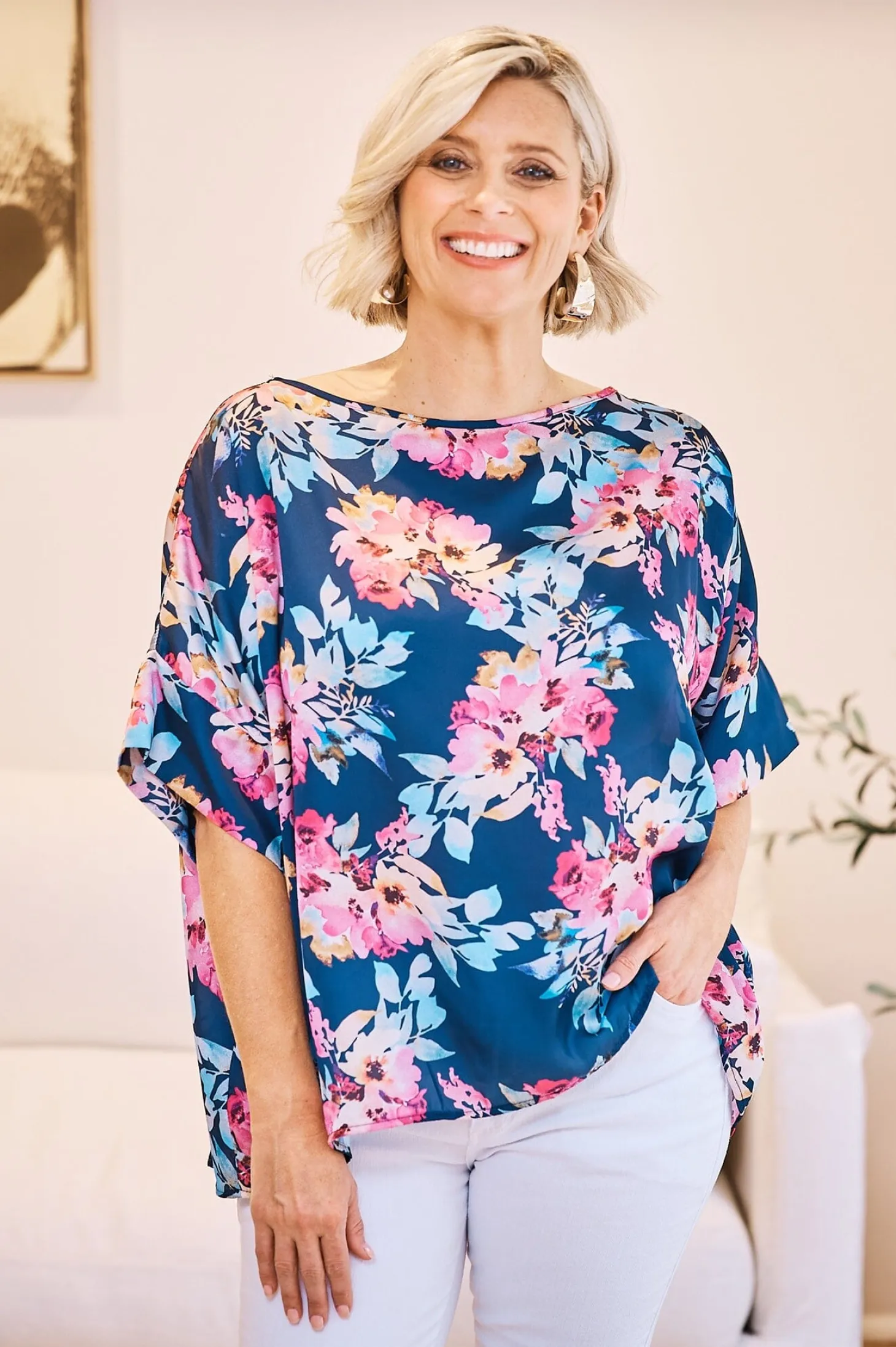Online Carolina Bianca Short Sleeve Top Bella Print Navy