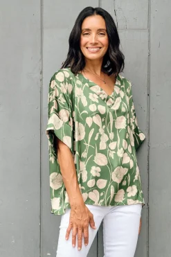 Clearance Carolina Bianca Short Sleeve Top Belle Print with V Neck