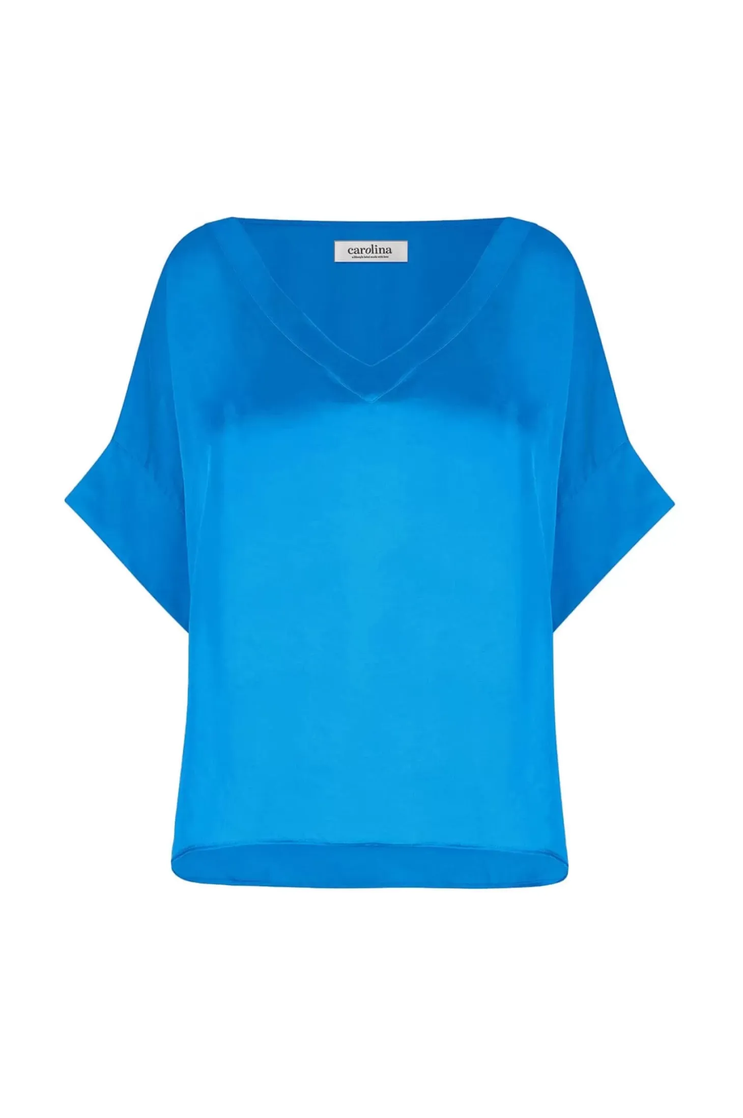 Store Carolina Bianca Short Sleeve Top Cobalt with V Neck