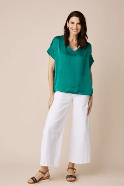 Cheap Carolina Bianca Short Sleeve Top Emerald with V Neck