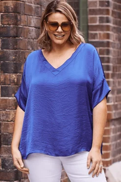 Best Carolina Bianca Short Sleeve Top Indigo with V Neck