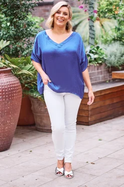 Best Carolina Bianca Short Sleeve Top Indigo with V Neck