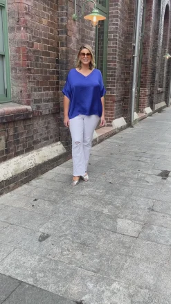 Best Carolina Bianca Short Sleeve Top Indigo with V Neck