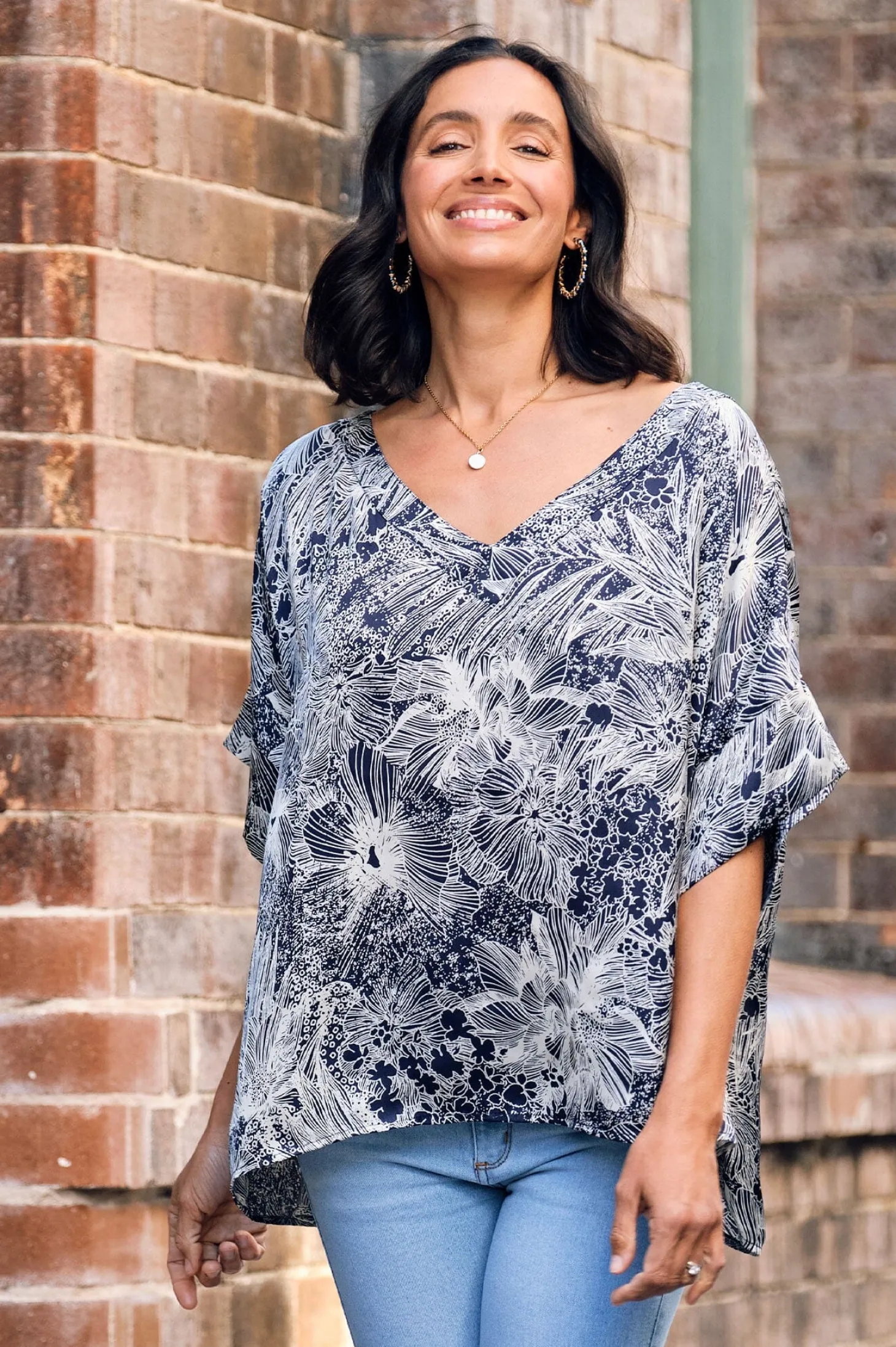 Shop Carolina Bianca Short Sleeve Top Jordyn Print with V Neck