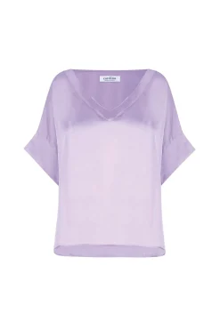 Fashion Carolina Bianca Short Sleeve Top Lavender with V Neck