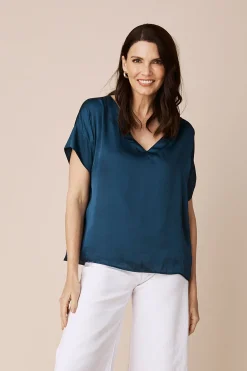 Best Carolina Bianca Short Sleeve Top Navy with V Neck
