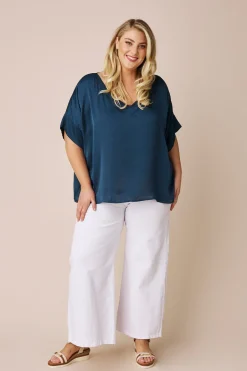 Best Carolina Bianca Short Sleeve Top Navy with V Neck