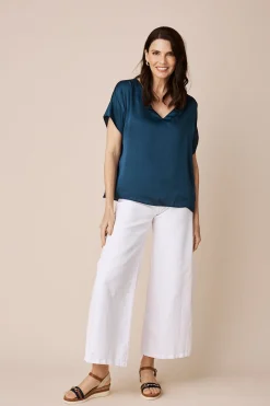Best Carolina Bianca Short Sleeve Top Navy with V Neck