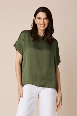 Outlet Carolina Bianca Short Sleeve Top Olive