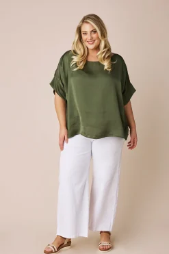 Outlet Carolina Bianca Short Sleeve Top Olive
