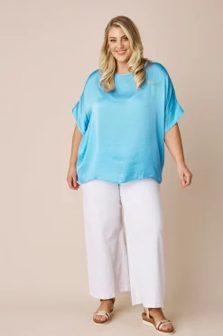 Flash Sale Carolina Bianca Short Sleeve Top Ocean Blue