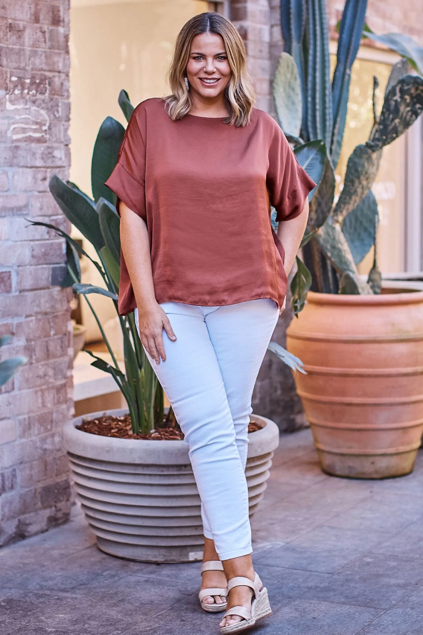 Outlet Carolina Bianca Short Sleeve Top Rust
