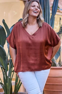 Best Carolina Bianca Short Sleeve Top Rust with V Neck
