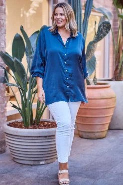 Cheap Carolina Briella Long Sleeve Collared Shirt Navy