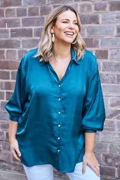 Outlet Carolina Briella Long Sleeve Collared Shirt Forest Green