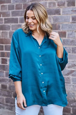 Outlet Carolina Briella Long Sleeve Collared Shirt Forest Green