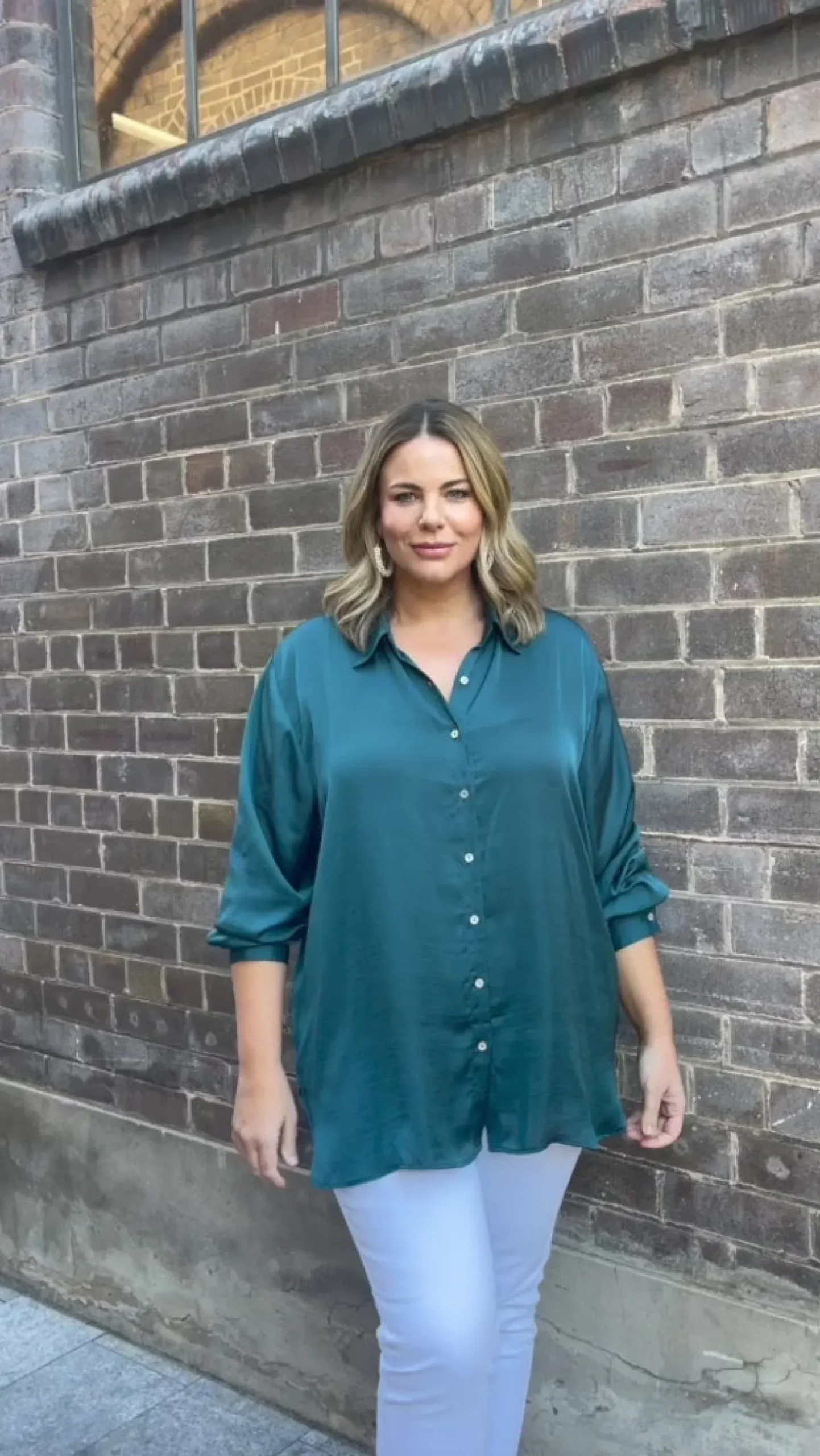 Outlet Carolina Briella Long Sleeve Collared Shirt Forest Green