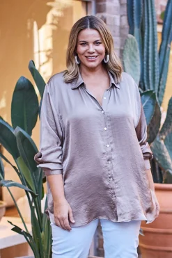 Best Sale Carolina Briella Long Sleeve Collared Shirt Almond