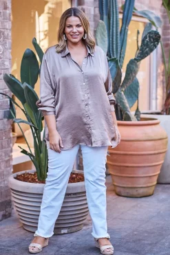 Best Sale Carolina Briella Long Sleeve Collared Shirt Almond