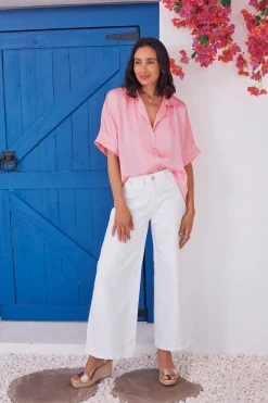Hot Carolina Cammy High Rise Wide Leg White Jeans
