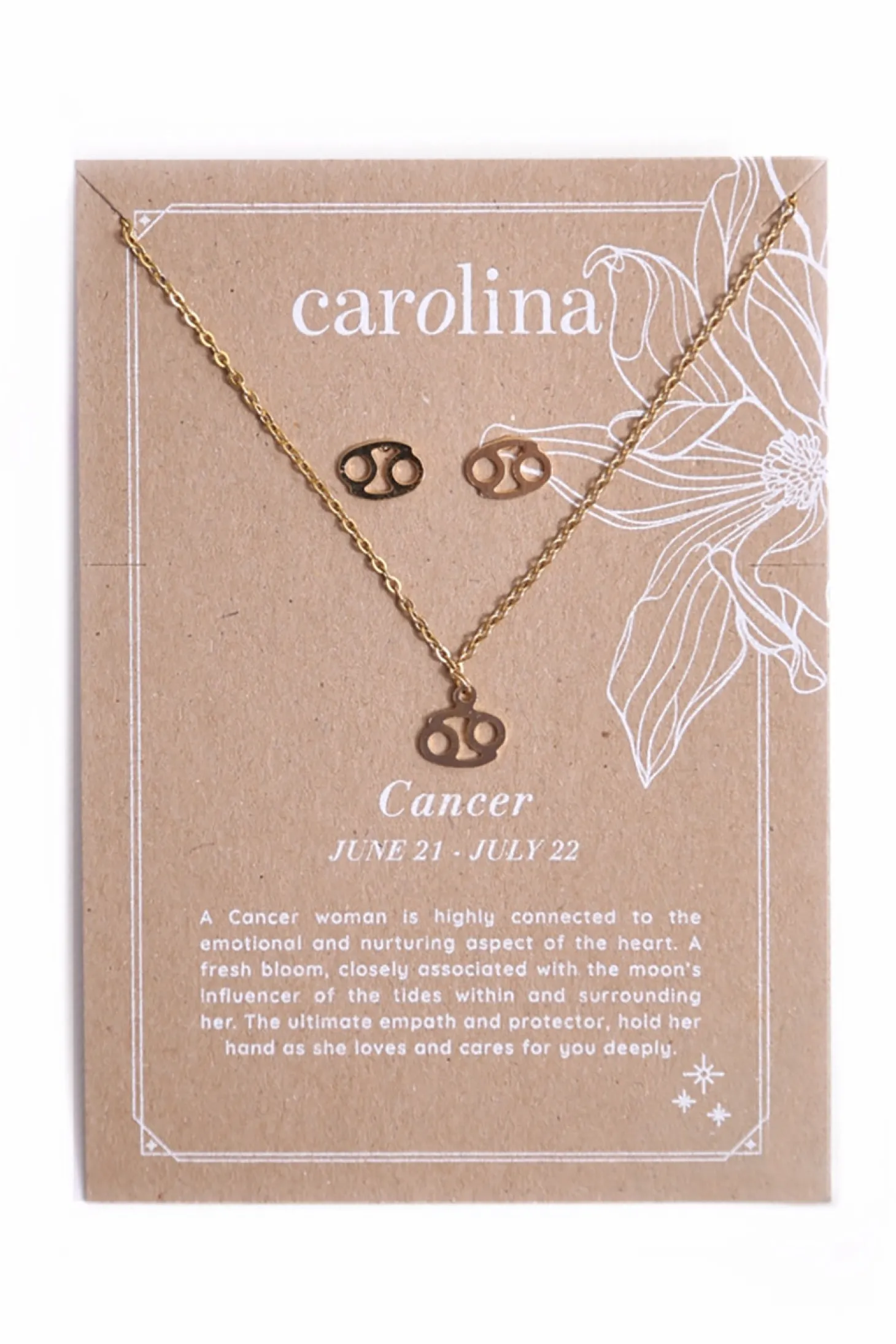 Sale Carolina Cancer Zodiac Necklace & Earring Set