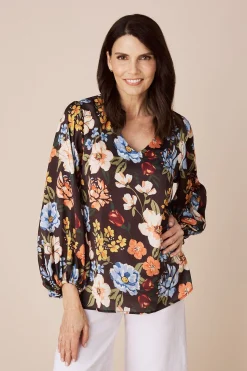 Cheap Carolina Celina  V-Neck Long Sleeve Top Charcoal