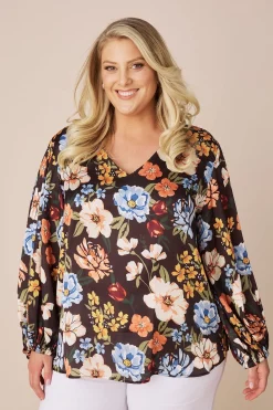 Cheap Carolina Celina  V-Neck Long Sleeve Top Charcoal