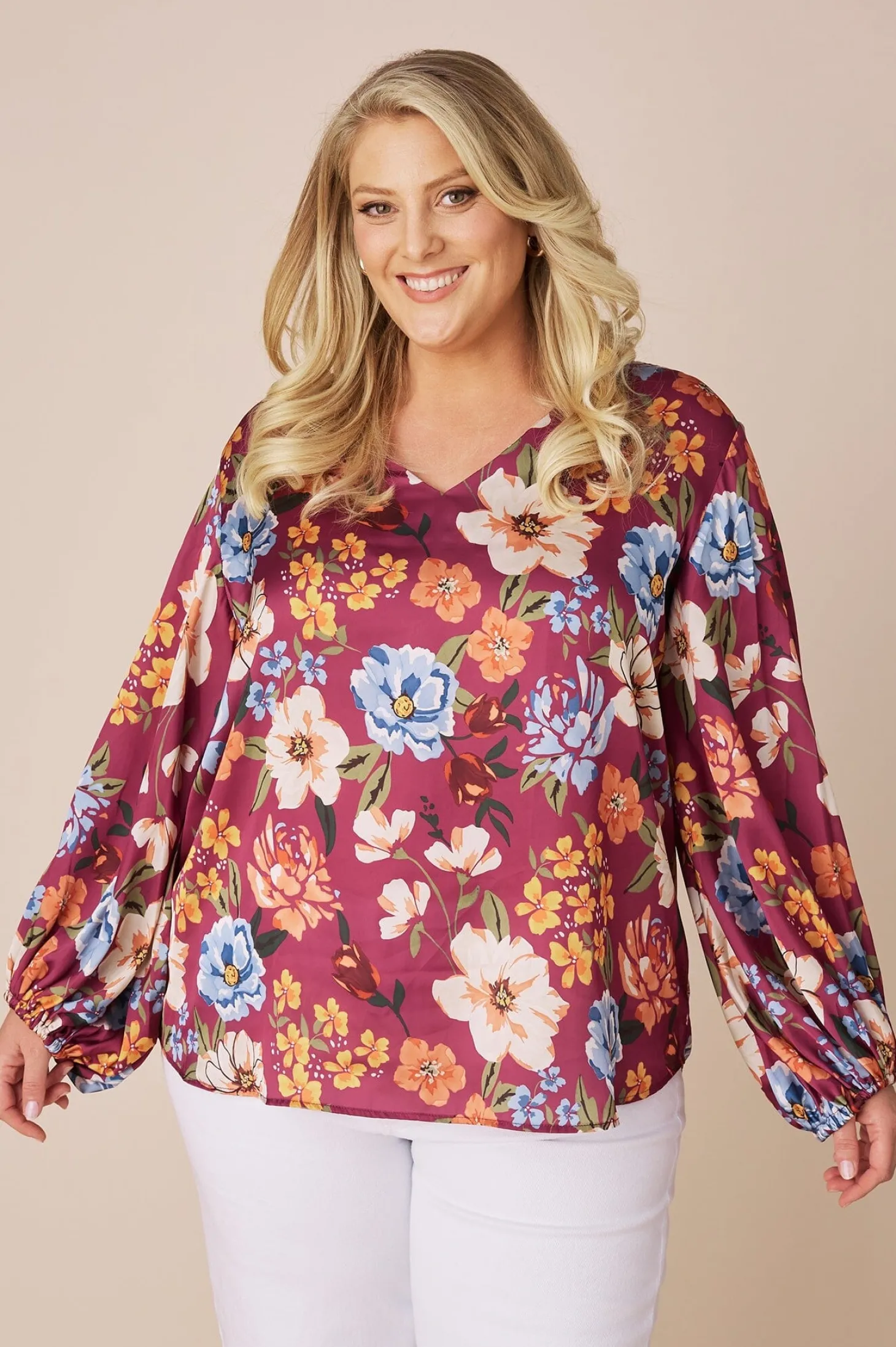 Best Carolina Celina V-Neck Long Sleeve Top Burgundy