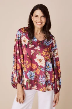 Best Carolina Celina V-Neck Long Sleeve Top Burgundy